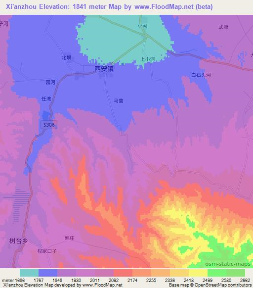 Xi'anzhou,China Elevation Map