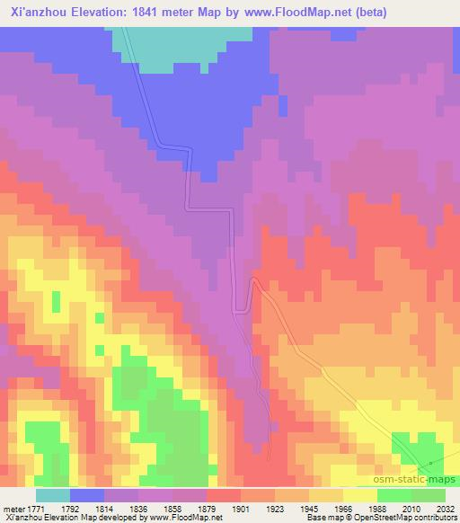 Xi'anzhou,China Elevation Map