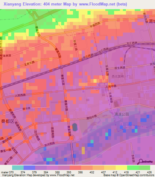 Xianyang,China Elevation Map