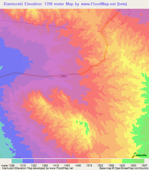 Xiantuoshi,China Elevation Map