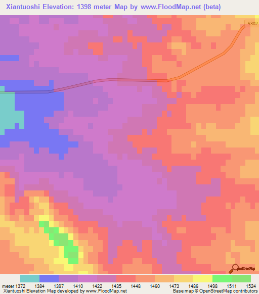Xiantuoshi,China Elevation Map