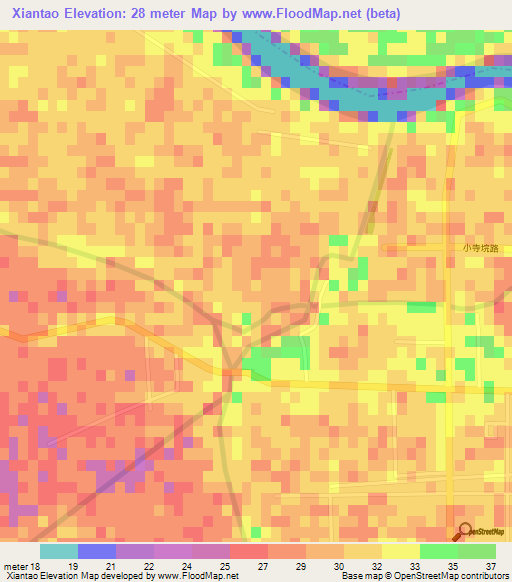 Xiantao,China Elevation Map