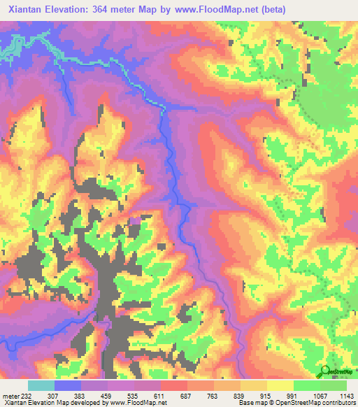 Xiantan,China Elevation Map