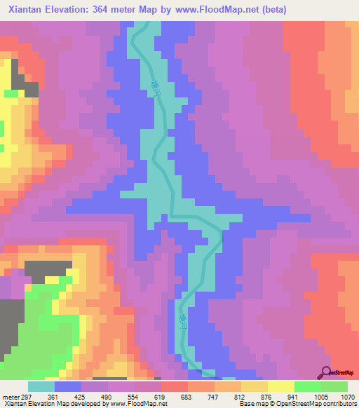 Xiantan,China Elevation Map