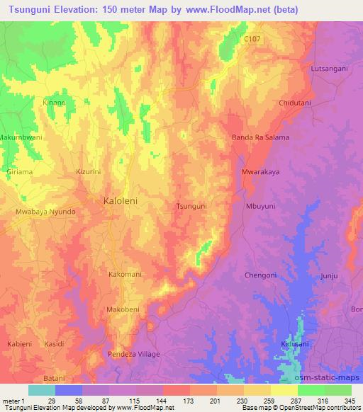 Tsunguni,Kenya Elevation Map