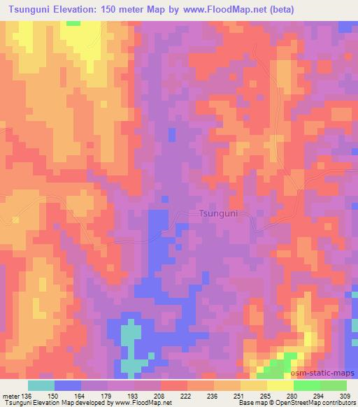 Tsunguni,Kenya Elevation Map