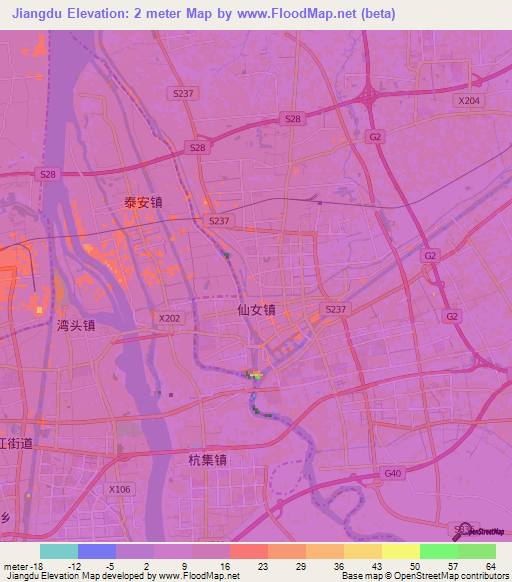 Jiangdu,China Elevation Map