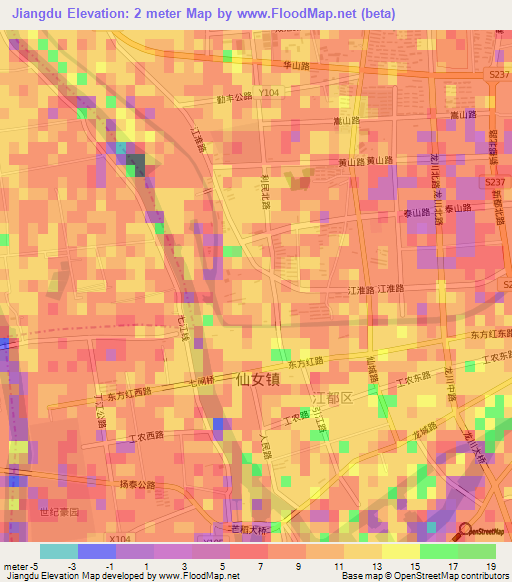 Jiangdu,China Elevation Map