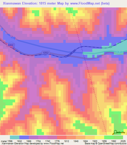 Xianmawan,China Elevation Map