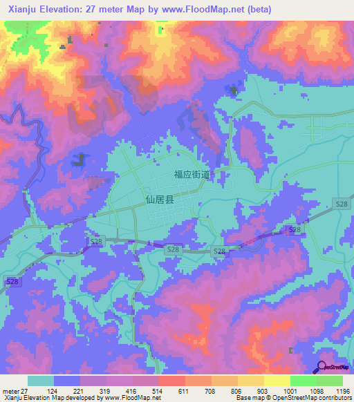 Xianju,China Elevation Map
