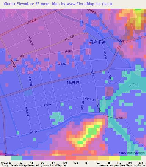 Xianju,China Elevation Map