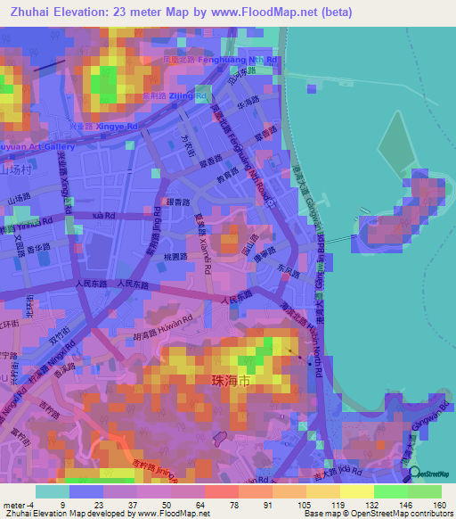 Zhuhai,China Elevation Map