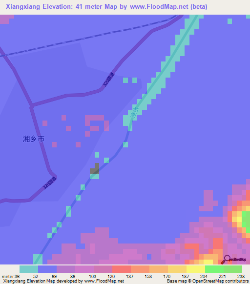 Xiangxiang,China Elevation Map