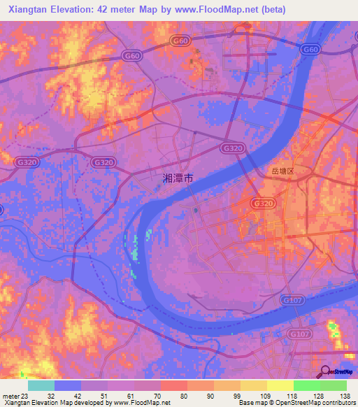 Xiangtan,China Elevation Map