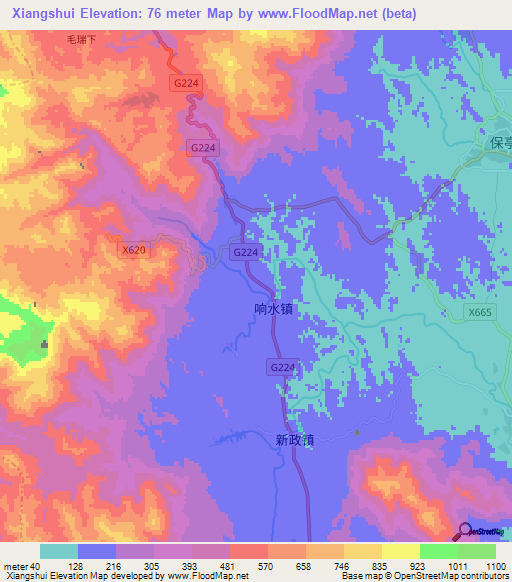 Xiangshui,China Elevation Map
