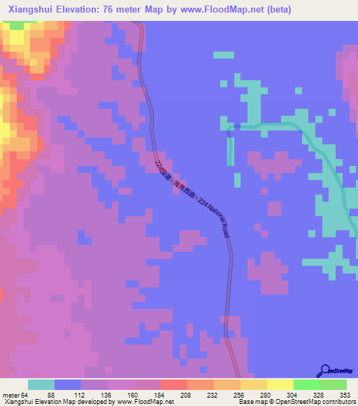 Xiangshui,China Elevation Map