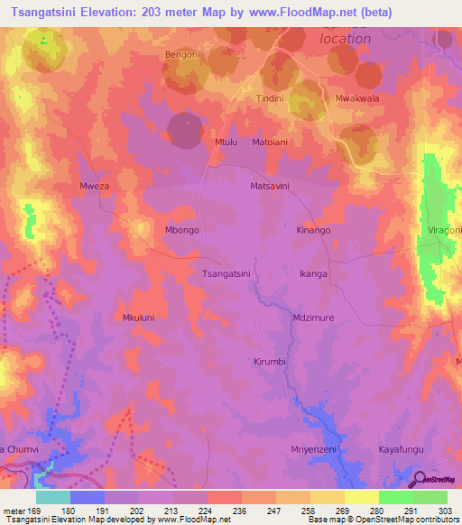 Tsangatsini,Kenya Elevation Map