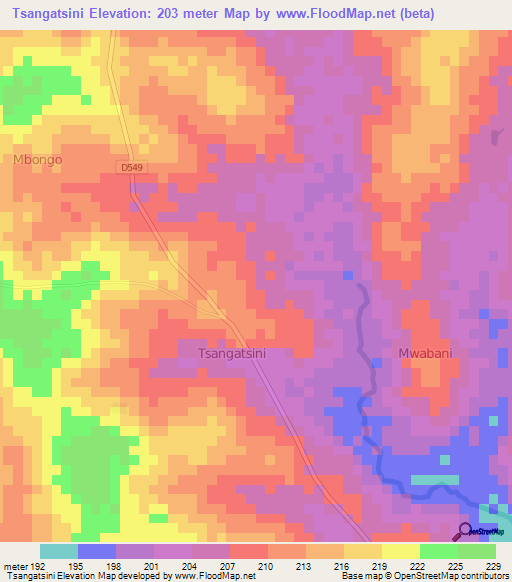 Tsangatsini,Kenya Elevation Map
