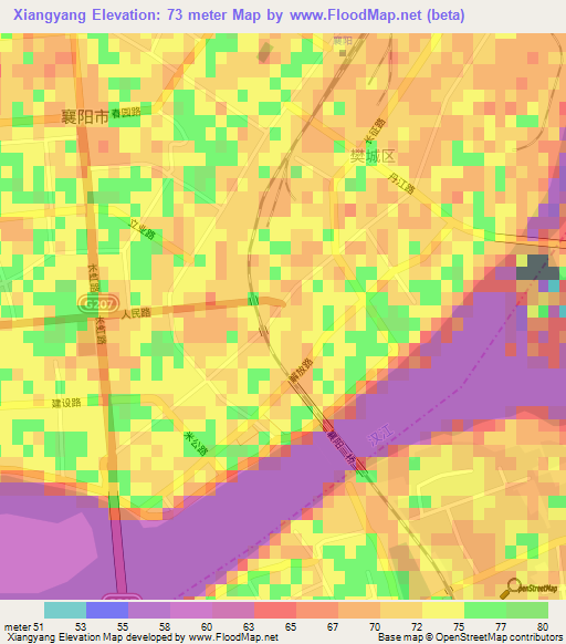 Xiangyang,China Elevation Map