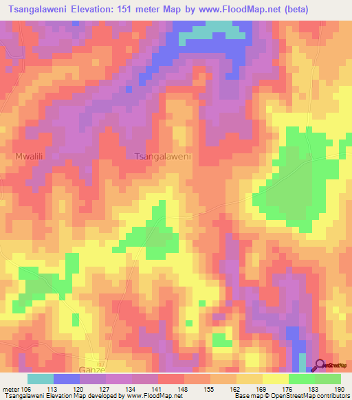 Tsangalaweni,Kenya Elevation Map