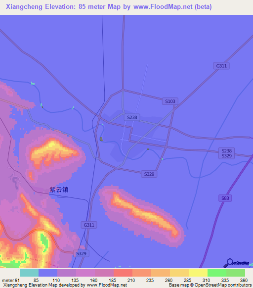 Xiangcheng,China Elevation Map