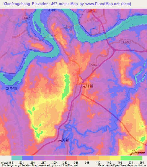 Xianfengchang,China Elevation Map