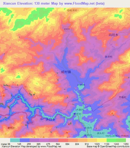 Xiancun,China Elevation Map
