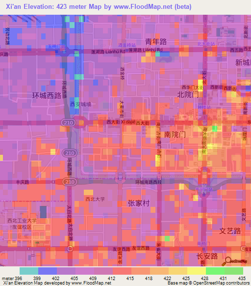 Xi'an,China Elevation Map