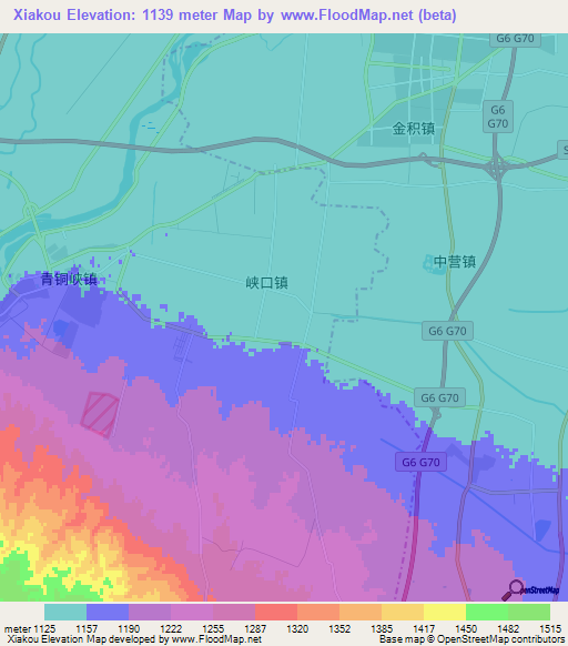 Xiakou,China Elevation Map