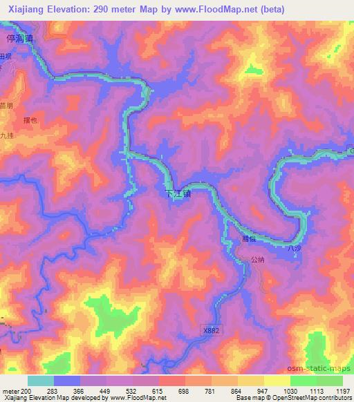 Xiajiang,China Elevation Map