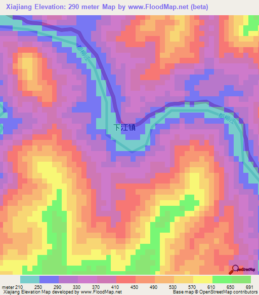 Xiajiang,China Elevation Map
