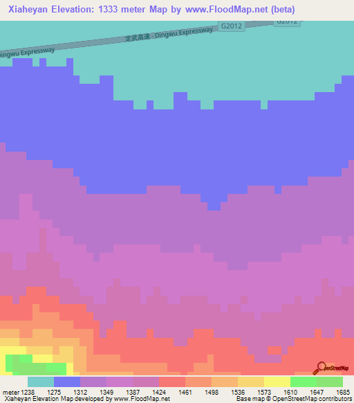Xiaheyan,China Elevation Map
