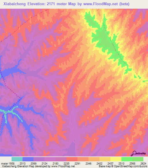Xiabaicheng,China Elevation Map