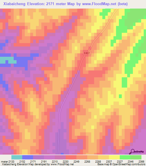 Xiabaicheng,China Elevation Map