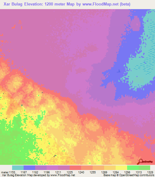 Xar Bulag,China Elevation Map