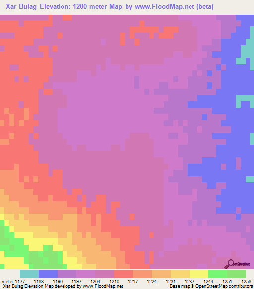 Xar Bulag,China Elevation Map