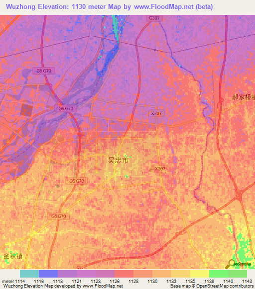 Wuzhong,China Elevation Map