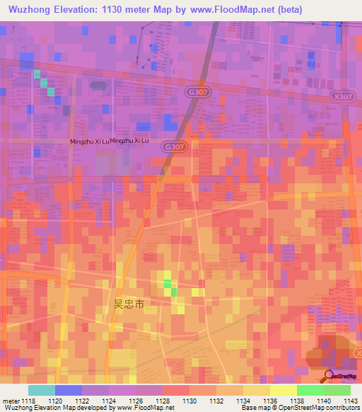Wuzhong,China Elevation Map