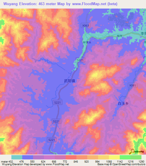 Wuyang,China Elevation Map