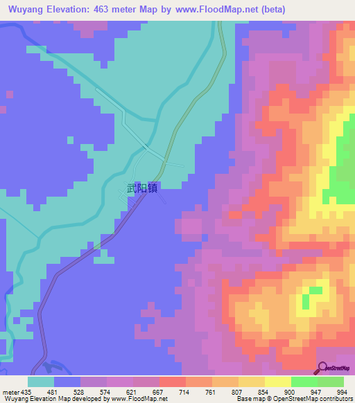Wuyang,China Elevation Map