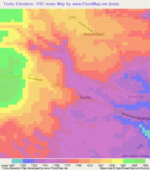 Toritu,Kenya Elevation Map