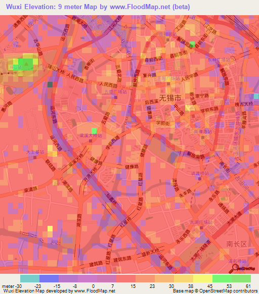 Wuxi,China Elevation Map