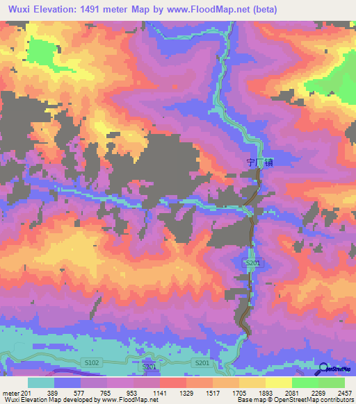 Wuxi,China Elevation Map