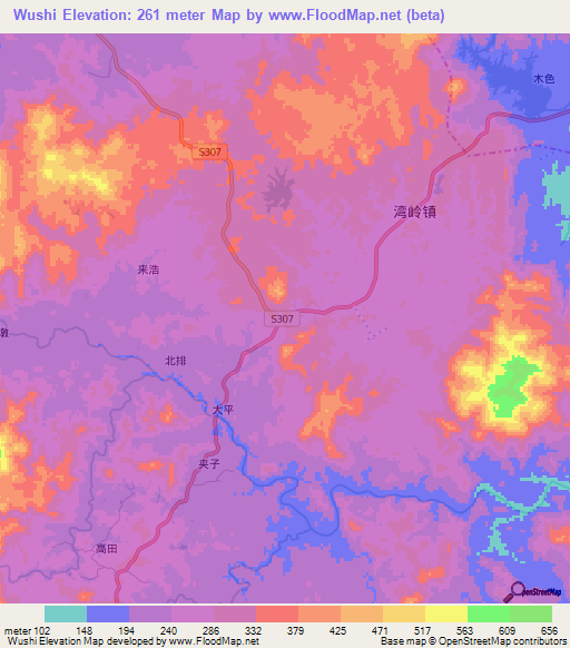 Wushi,China Elevation Map