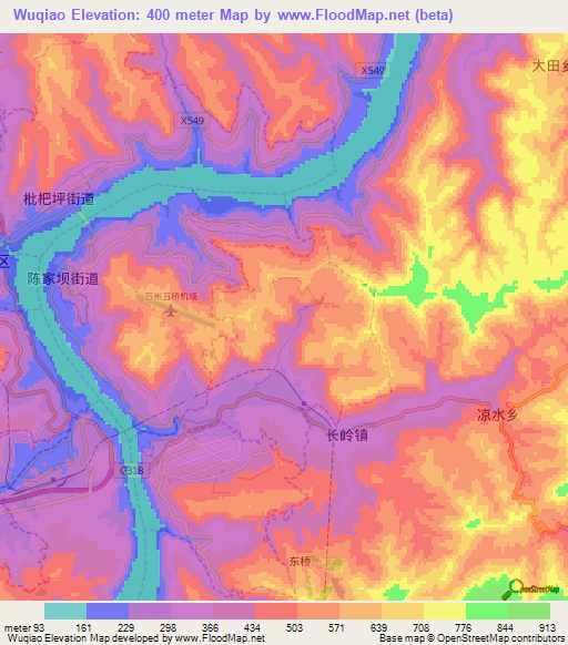 Wuqiao,China Elevation Map