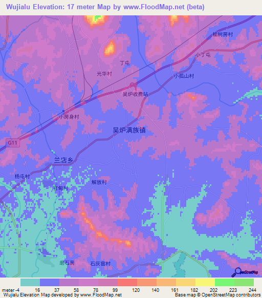 Wujialu,China Elevation Map