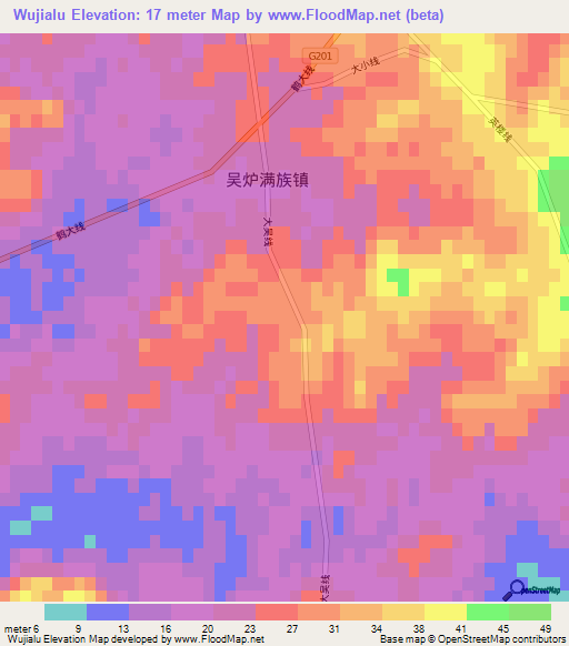 Wujialu,China Elevation Map