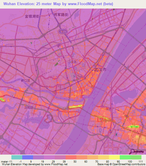 Wuhan,China Elevation Map
