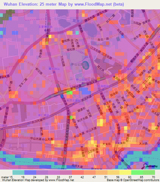 Wuhan,China Elevation Map