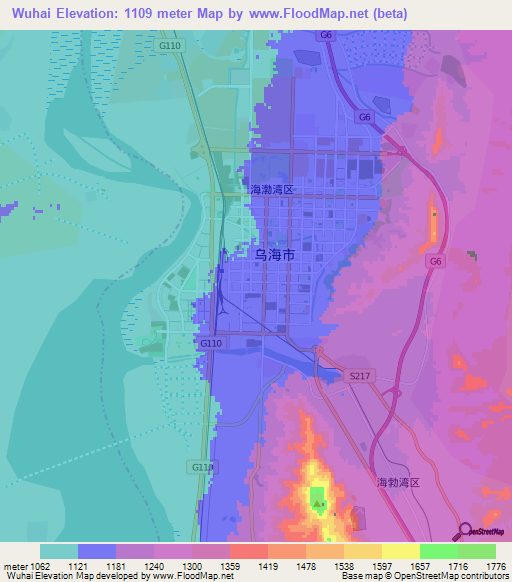 Wuhai,China Elevation Map